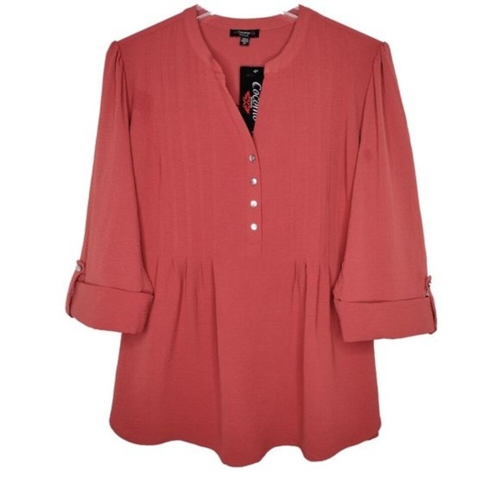 NWT Cocomo Plus Size 1X Dark Orange Pintuck 3/4 Sleeve Top